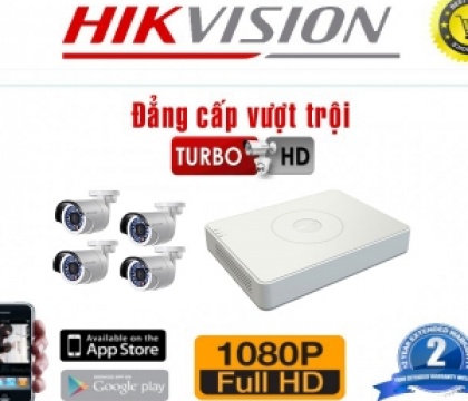 Trọn bộ 4 Camera, Đầu ghi hình TVI HIKVISION 2MP thông dụng